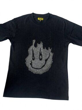 Chinatown Market Black Rhinestone Flame Smiley Tee Men's S